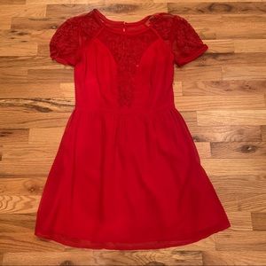 Lace Top Red Mini Dress